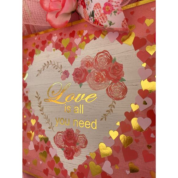 XL Love is All You Need Valentines Day Heart and Roses Wreath Door Hanger - Picture 3 of 9
